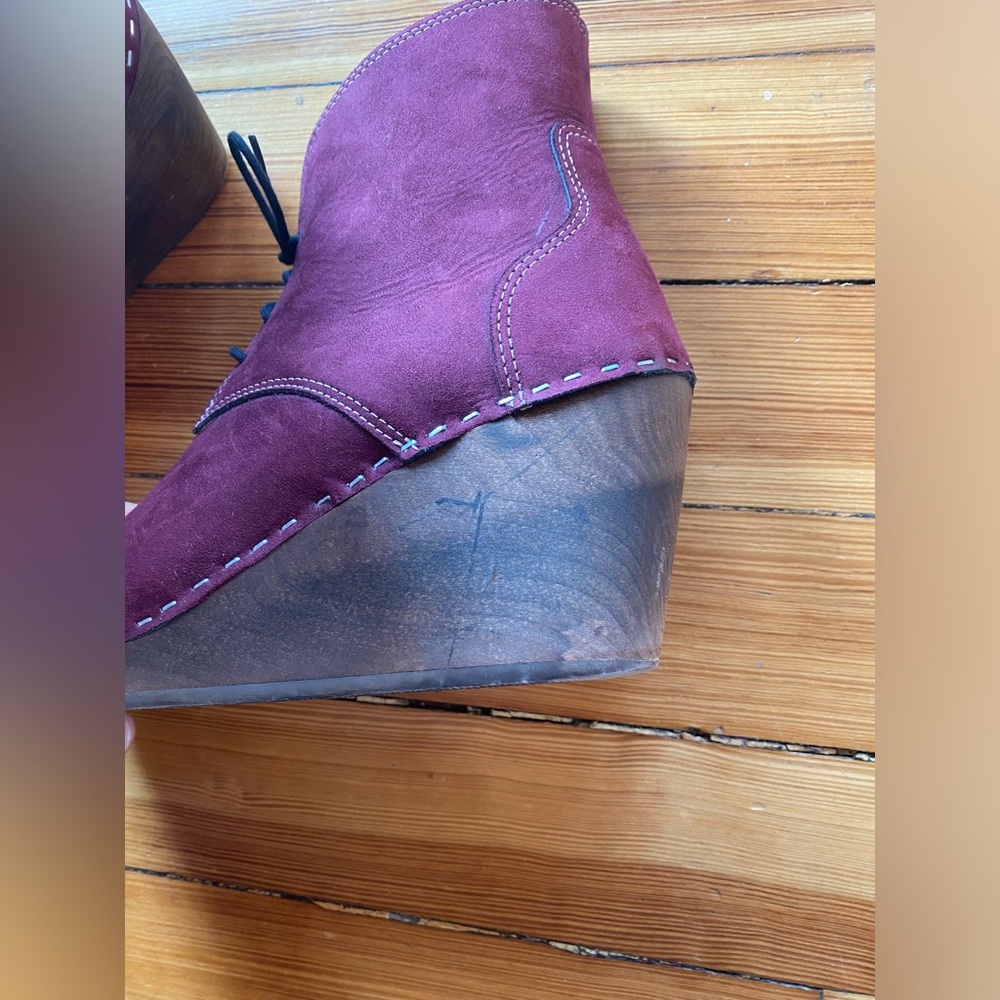 Maguba Casablanca Merlot suede lace up wedge booties made in Sweden 40 - Picture 2 of 12